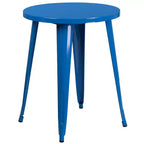 Ensemble de table ronde d'intérieur/extérieur en métal de qualité commerciale Emma et Oliver de 24 po et 4 chaises à dossier à lattes