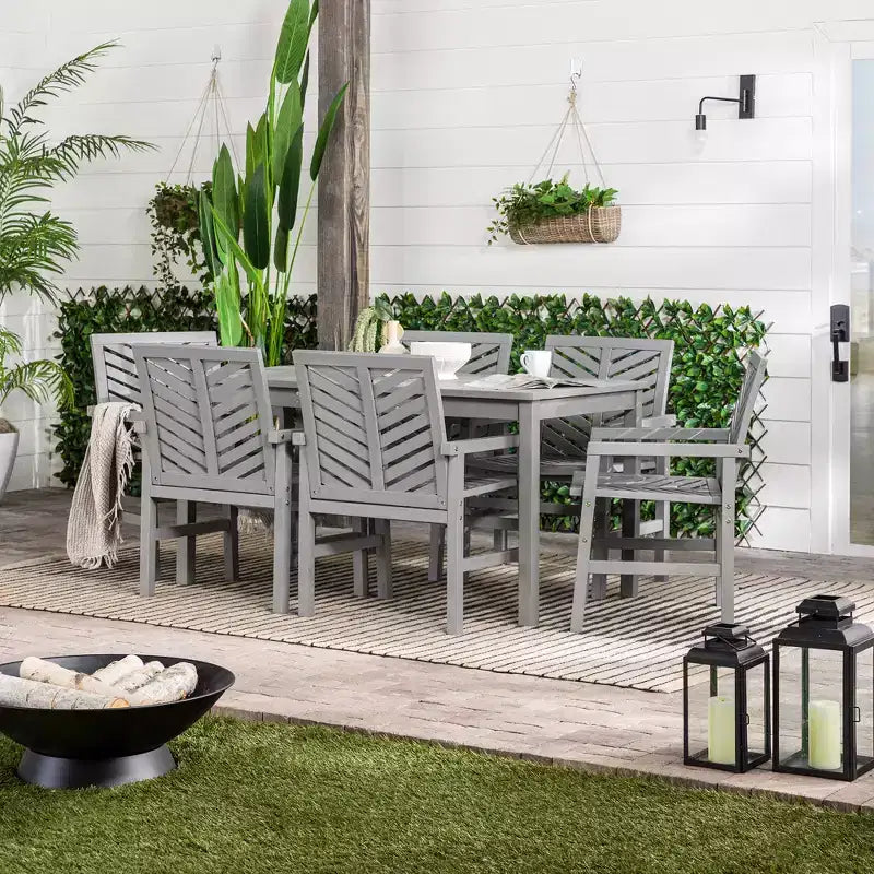 7pc Slatted Chevron Acacia Patio Dining Set - Saracina Home