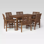 7pc Slatted Chevron Acacia Patio Dining Set - Saracina Home