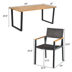 Costway Ensemble Table et 7 Chaises de Jardin en Rotin, Cadre en Bois Massif, avec Trou pour Parasol