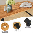 Costway Ensemble Table et 7 Chaises de Jardin en Rotin, Cadre en Bois Massif, avec Trou pour Parasol