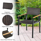 Costway Ensemble Table et 7 Chaises de Jardin en Rotin, Cadre en Bois Massif, avec Trou pour Parasol