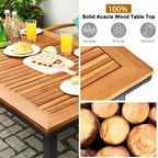Costway 5PC Patio Rattan Dining Set Acacia Wood Table Top Stackable Chair Bench