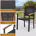 Costway 5PC Patio Rattan Dining Set Acacia Wood Table Top Stackable Chair Bench