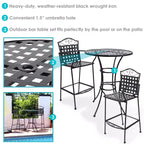 Sunnydaze Outdoor Scrolling Wrought Iron Bar Chair and Table Set - Black