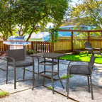 Outsunny Ensemble de bar 3 pièces en rotin avec table à plateau en grain de bois et 2 tabourets de bar pour l'extérieur, le patio, la piscine, le jardin