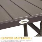 Outsunny Ensemble de bar 3 pièces en rotin avec table à plateau en grain de bois et 2 tabourets de bar pour l'extérieur, le patio, la piscine, le jardin