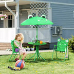 Ensemble table et chaises pliantes Outsunny pour enfants, table de pique-nique avec motif grenouille, parasol amovible et réglable en hauteur pour jardin, arrière-cour, vert