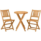 Outsunny Bistro Table and Chairs Set Of 2, Acacia Wood Patio Table, Wooden Folding Chairs, Varnished, 3 Piece Outdoor Furniture Set, Slatted, Teak