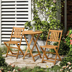 Outsunny Ensemble table de bistrot et chaises de jardin 2 places, table de patio en bois d'acacia, chaises pliantes en bois, vernies, ensemble de mobilier d'extérieur 3 pièces, à lattes, teck