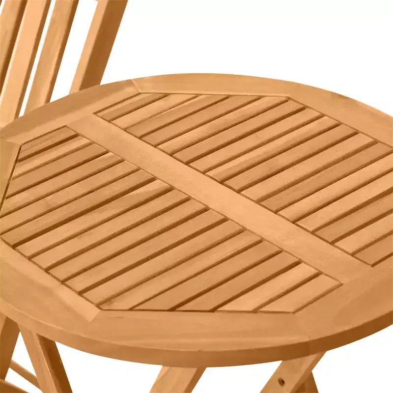 Outsunny Ensemble table de bistrot et chaises de jardin 2 places, table de patio en bois d'acacia, chaises pliantes en bois, vernies, ensemble de mobilier d'extérieur 3 pièces, à lattes, teck
