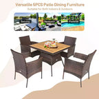 Ensemble de salle à manger Costway 5 pièces en rotin pour patio, chaises avec accoudoirs, plateau de table en bois