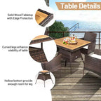 Ensemble de salle à manger Costway 5 pièces en rotin pour patio, chaises avec accoudoirs, plateau de table en bois