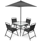 Costway Ensemble de salle à manger 6 pièces pour terrasse, chaises pliantes, table en verre avec parasol, gris