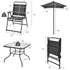 Costway Ensemble de salle à manger 6 pièces pour terrasse, chaises pliantes, table en verre avec parasol, gris