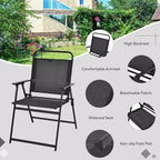 Costway Ensemble de salle à manger 6 pièces pour terrasse, chaises pliantes, table en verre avec parasol, gris