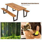 Costway Patented Picnic Table with 2 Benches 70'' Dining Table Set with Seats and Umbrella Hole