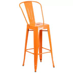 Merrick Lane Outdoor Dining Set with 24 Round Table and Slatted Back Bar Stools with Footrests