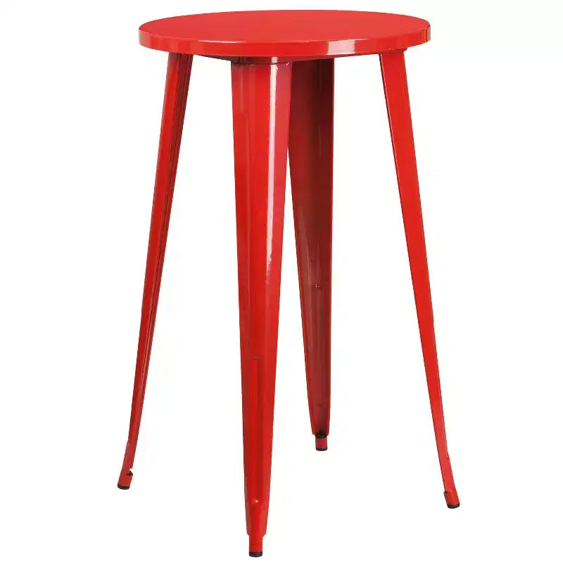 Merrick Lane Outdoor Dining Set with 24 Round Table and Slatted Back Bar Stools with Footrests
