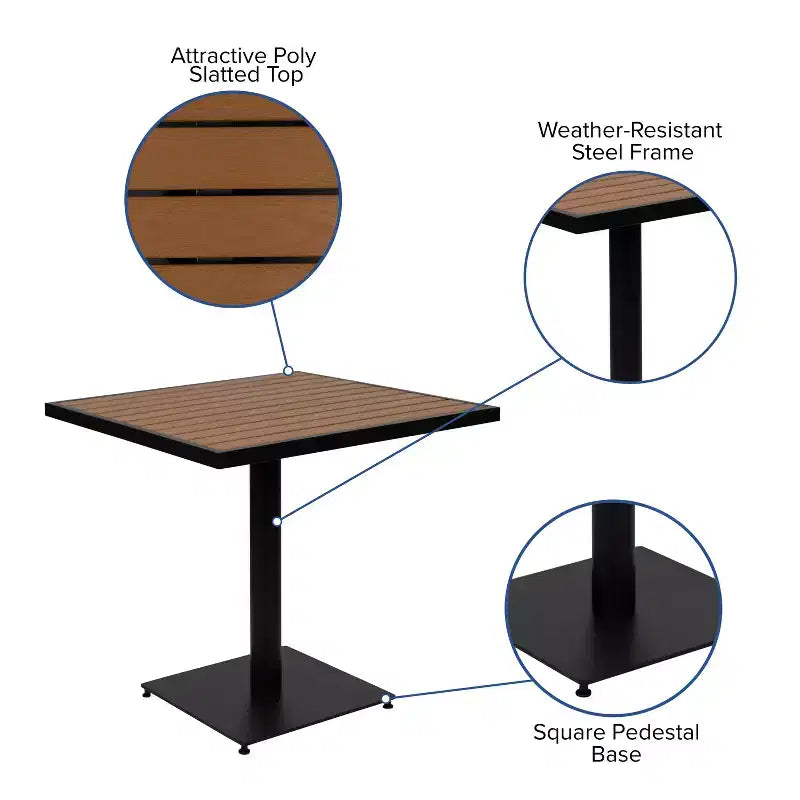 Ensemble table et chaises de patio Merrick Lane 5 pièces en bois de teck synthétique et métal, table et chaises intérieures/extérieures toutes saisons