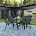 Flash Furniture 5 Piece Outdoor Patio Dining Set - Tempered Glass Patio Table, 4 Flex Comfort Stack Chairs