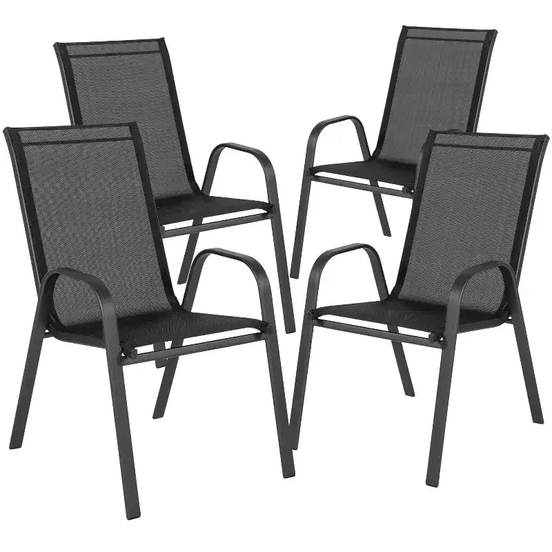 Flash Furniture 5 Piece Outdoor Patio Dining Set - Tempered Glass Patio Table, 4 Flex Comfort Stack Chairs