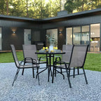 Flash Furniture 5 Piece Outdoor Patio Dining Set - Tempered Glass Patio Table, 4 Flex Comfort Stack Chairs