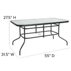 Flash Furniture Ensemble de salle à manger d'extérieur 5 pièces - Table de patio en verre trempé de 55 avec trou pour parasol, 4 chaises empilables à lattes en aluminium et métal noir