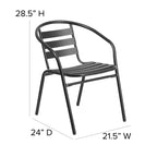 Flash Furniture Ensemble de salle à manger d'extérieur 5 pièces - Table de patio en verre trempé de 55 avec trou pour parasol, 4 chaises empilables à lattes en aluminium et métal noir