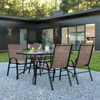 Ensemble de salle à manger d'extérieur 5 pièces Flash Furniture Brazos - Table de patio en verre trempé, 4 chaises empilables Flex Comfort