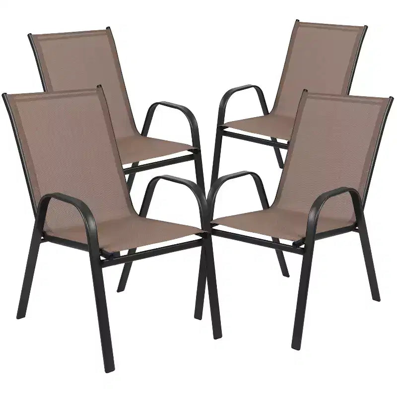 Ensemble de salle à manger d'extérieur 5 pièces Flash Furniture Brazos - Table de patio en verre trempé, 4 chaises empilables Flex Comfort
