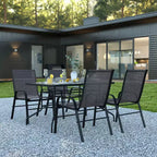 Ensemble de salle à manger d'extérieur 5 pièces Flash Furniture Brazos - Table de patio en verre trempé, 4 chaises empilables Flex Comfort