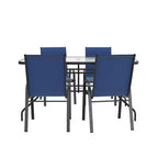Ensemble de salle à manger d'extérieur 5 pièces Flash Furniture Brazos - Table de patio en verre trempé, 4 chaises empilables Flex Comfort