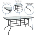 Ensemble de salle à manger d'extérieur 5 pièces Flash Furniture Brazos - Table de patio en verre trempé, 4 chaises empilables Flex Comfort