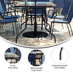 Ensemble de salle à manger d'extérieur 5 pièces Flash Furniture Brazos - Table de patio en verre trempé, 4 chaises empilables Flex Comfort