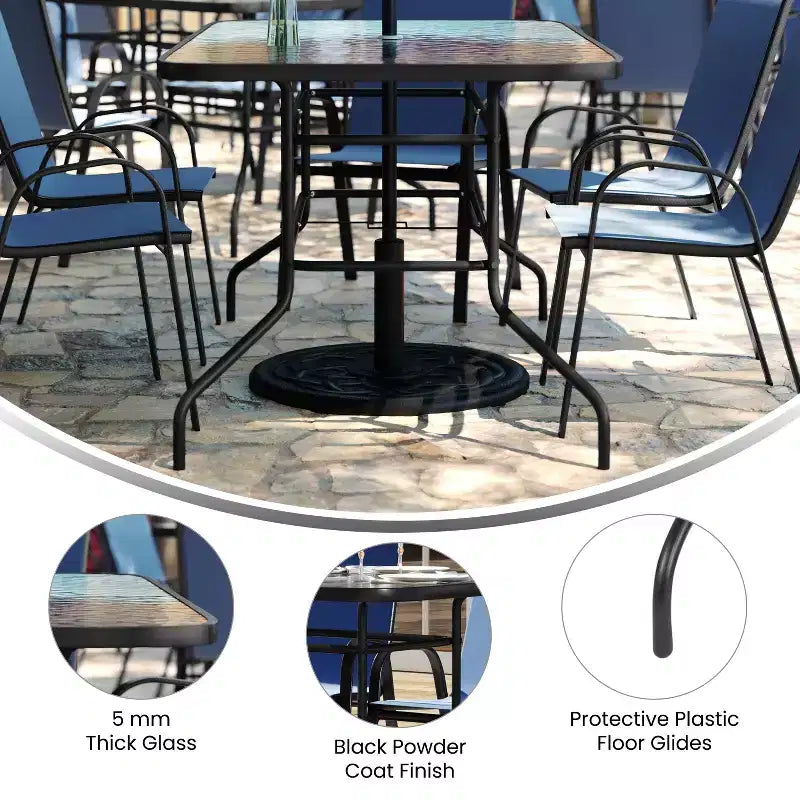 Ensemble de salle à manger d'extérieur 5 pièces Flash Furniture Brazos - Table de patio en verre trempé, 4 chaises empilables Flex Comfort