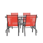 Ensemble de salle à manger d'extérieur 5 pièces Flash Furniture Brazos - Table de patio en verre trempé, 4 chaises empilables Flex Comfort