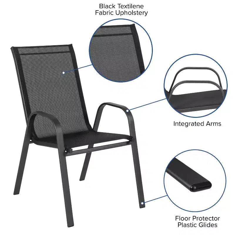 Ensemble de salle à manger d'extérieur 5 pièces Flash Furniture Brazos - Table de patio en verre trempé, 4 chaises empilables Flex Comfort