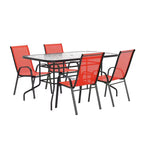 Ensemble de salle à manger d'extérieur 5 pièces Flash Furniture Brazos - Table de patio en verre trempé, 4 chaises empilables Flex Comfort