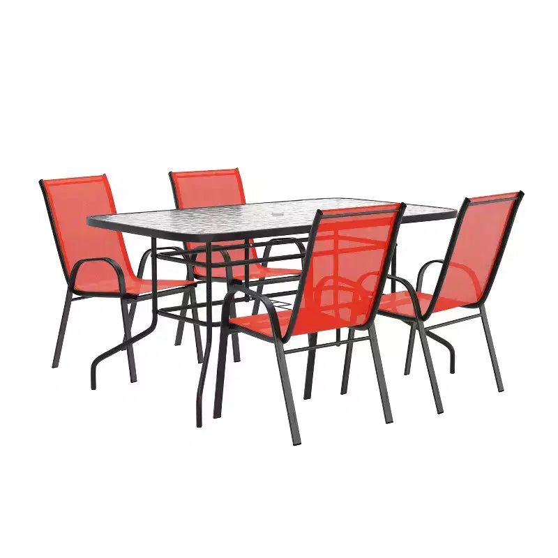 Ensemble de salle à manger d'extérieur 5 pièces Flash Furniture Brazos - Table de patio en verre trempé, 4 chaises empilables Flex Comfort