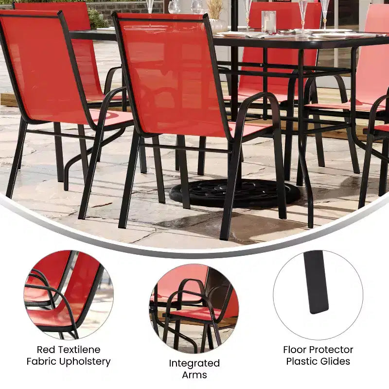 Ensemble de salle à manger d'extérieur 5 pièces Flash Furniture Brazos - Table de patio en verre trempé, 4 chaises empilables Flex Comfort