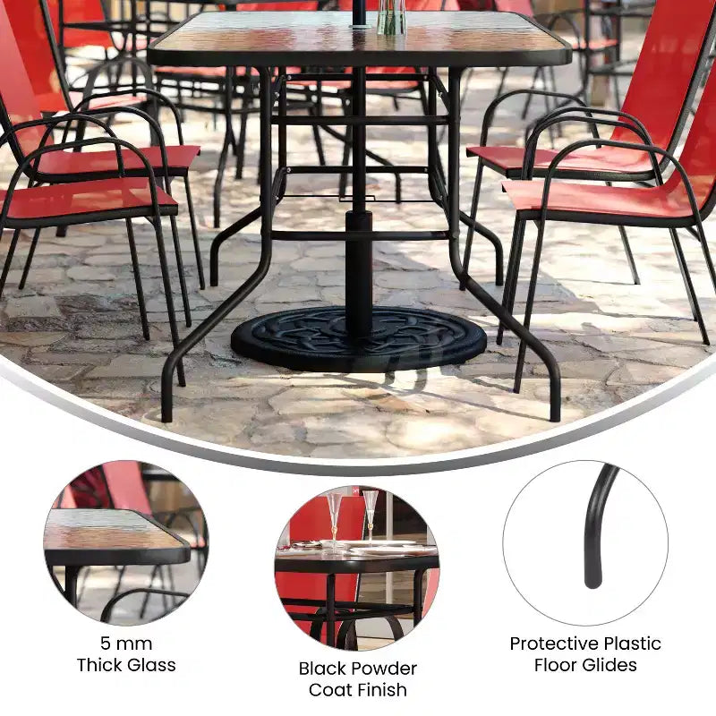 Ensemble de salle à manger d'extérieur 5 pièces Flash Furniture Brazos - Table de patio en verre trempé, 4 chaises empilables Flex Comfort