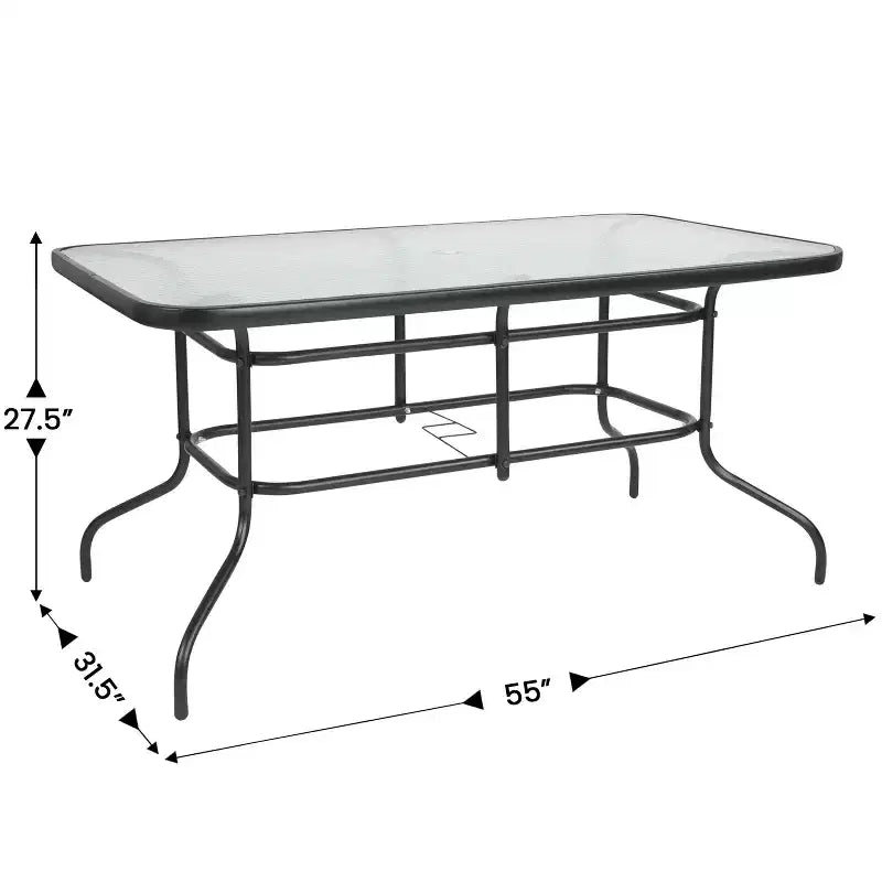 Ensemble de salle à manger d'extérieur 5 pièces Flash Furniture Brazos - Table de patio en verre trempé, 4 chaises empilables Flex Comfort