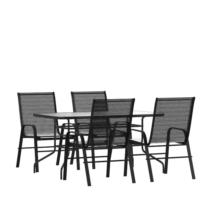 Ensemble de salle à manger d'extérieur 5 pièces Flash Furniture Brazos - Table de patio en verre trempé, 4 chaises empilables Flex Comfort