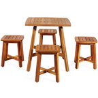 Costway Ensemble de salle à manger d'extérieur 5 pièces en acacia avec table carrée et 4 tabourets marron rougeâtre
