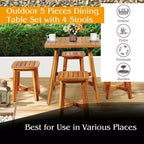Costway Ensemble de salle à manger d'extérieur 5 pièces en acacia avec table carrée et 4 tabourets marron rougeâtre