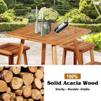Costway Ensemble de salle à manger d'extérieur 5 pièces en acacia avec table carrée et 4 tabourets marron rougeâtre