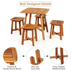 Costway Ensemble de salle à manger d'extérieur 5 pièces en acacia avec table carrée et 4 tabourets marron rougeâtre