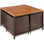 Costway Ensemble de salle à manger d'extérieur 9 pièces en rotin, chaises rembourrées, pouf, plateau de table en bois blanc/rouge/noir