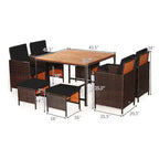 Costway Ensemble de salle à manger d'extérieur 9 pièces en rotin, chaises rembourrées, pouf, plateau de table en bois blanc/rouge/noir